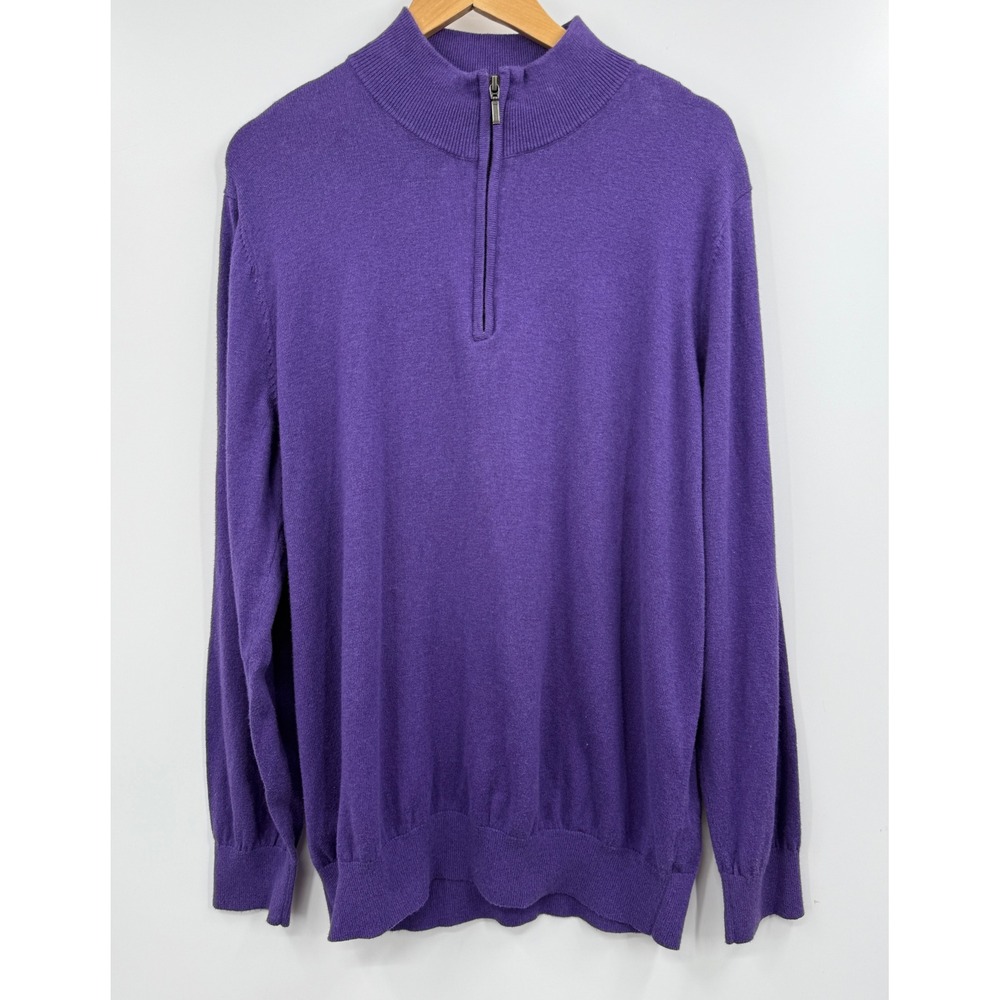 LL Bean Mens Purple 95 Cotton 5‎ Cashmere 1/4 Zip Pullover Sweater XL REG